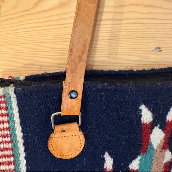 El Paso Saddle Blanket Co Blue Wool Southwestern Tote Bag - Picture 5 of 9